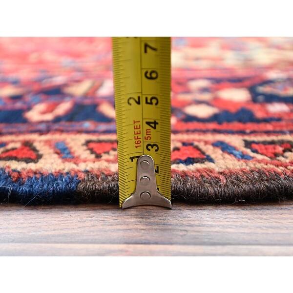 Shahbanu Rugs Red Hand Knotted Vintage Persian Heriz Wool Sides and